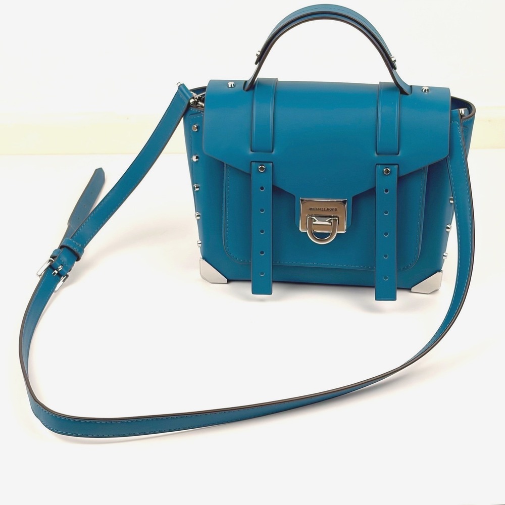 Michael Kors Manhattan Medium School Satchel Lagoon Leather Bag 35H1SNCS6L NEW